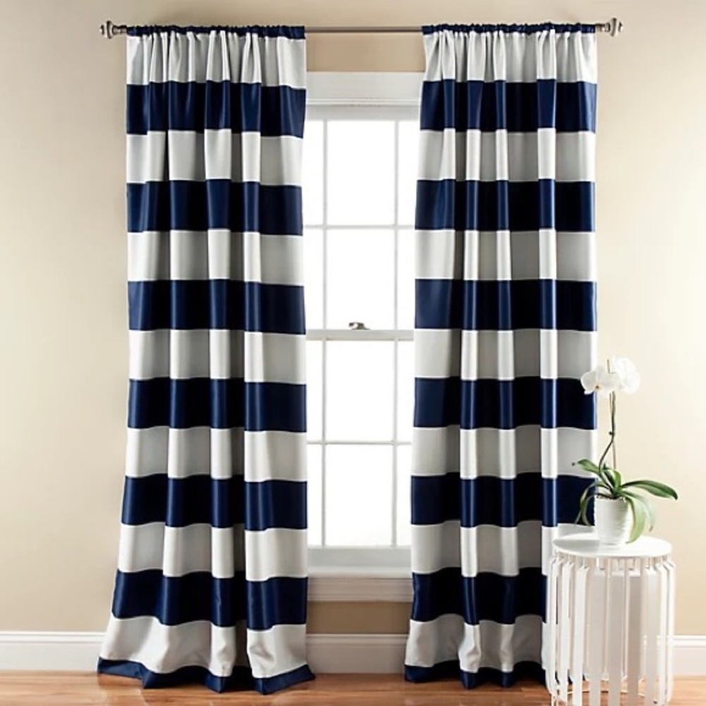A set of Blue and white stripe curtains